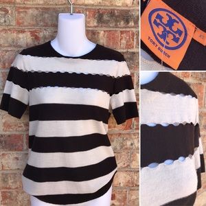 {Tory Burch} XS 100% Wool stripe cut-out Sweater